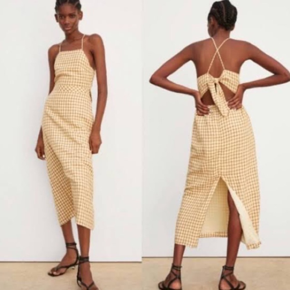 Zara Gingham Open Back Apron Dress